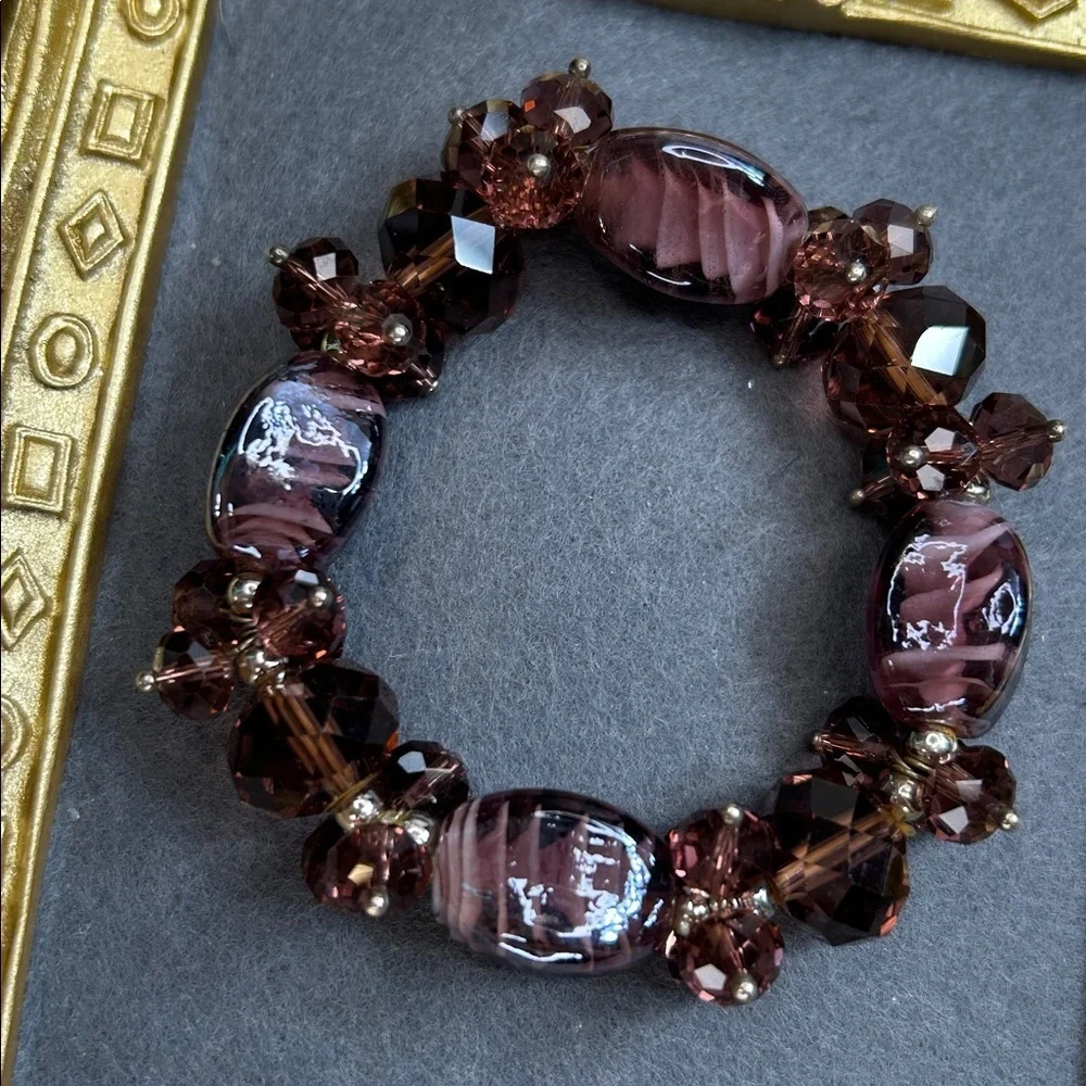Elegant Purple Crystal and Glass Beaded Stretch Bracelet